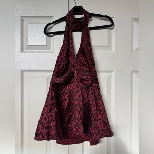 Moda International Red and Black Leopard top